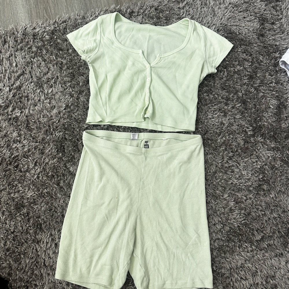 Brandy Melville Mint Green Crop Top and Shorts Set